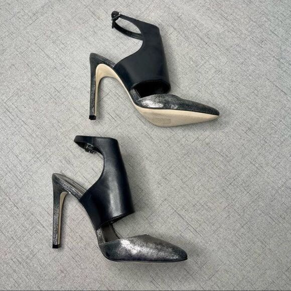 BCBGeneration Chaser Black Leather Pewter Stiletto Heel Nwt - Picture 5 of 11